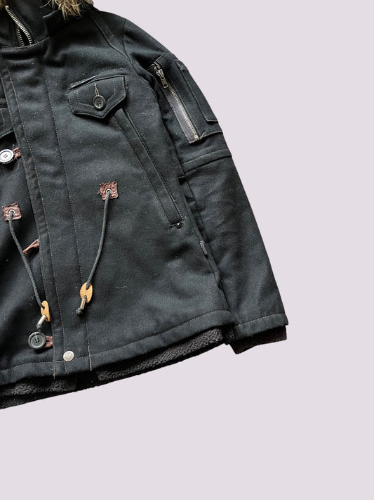 Schwarze Fell Winterjacke