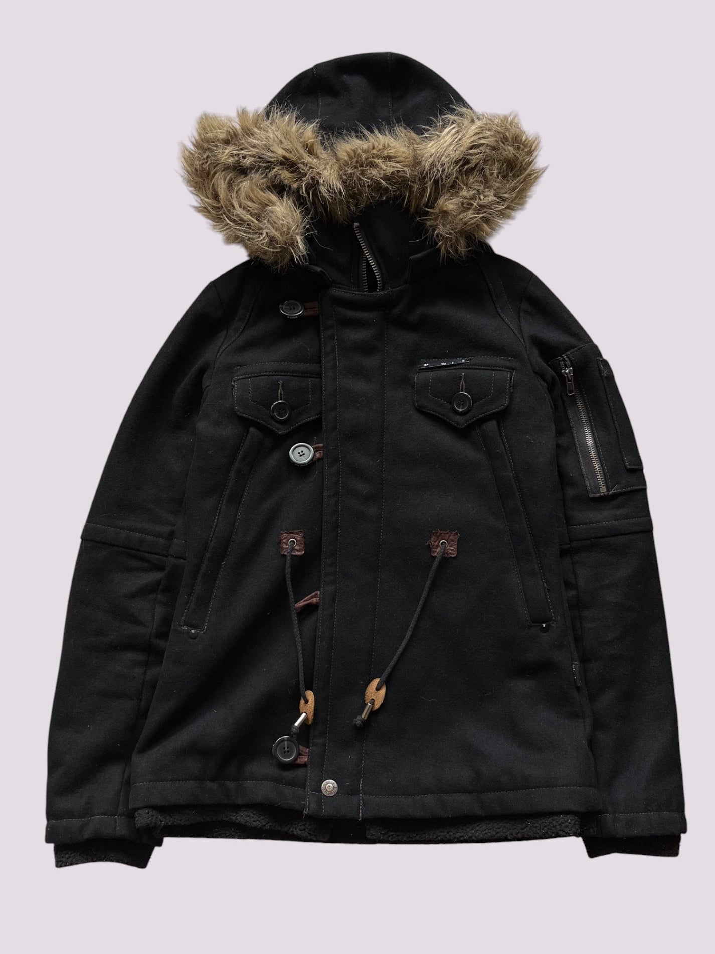 Schwarze Fell Winterjacke
