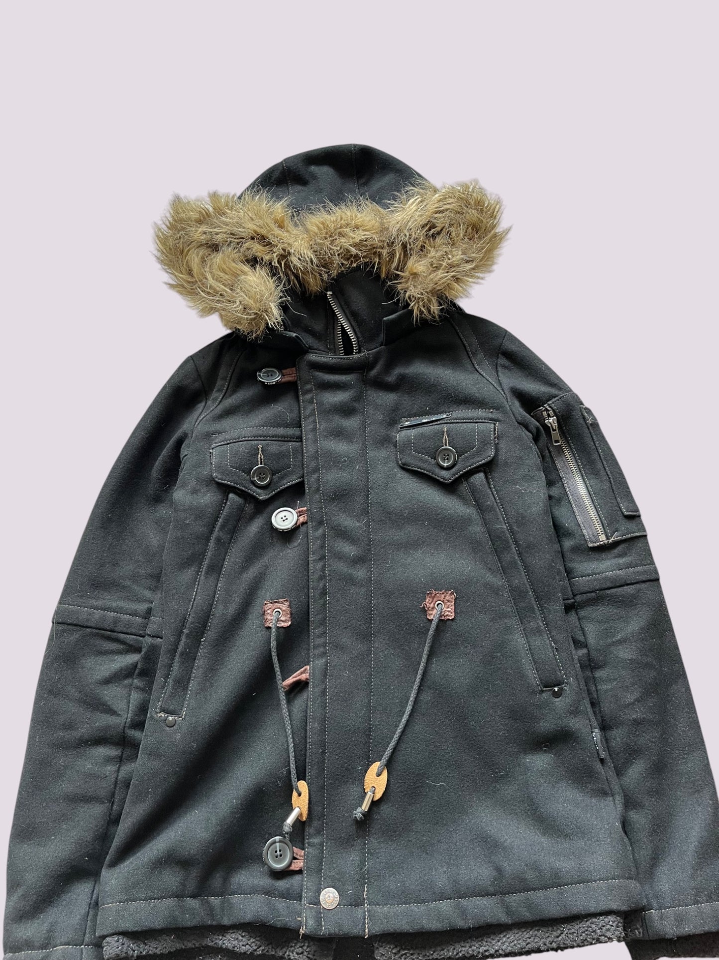 Schwarze Fell Winterjacke